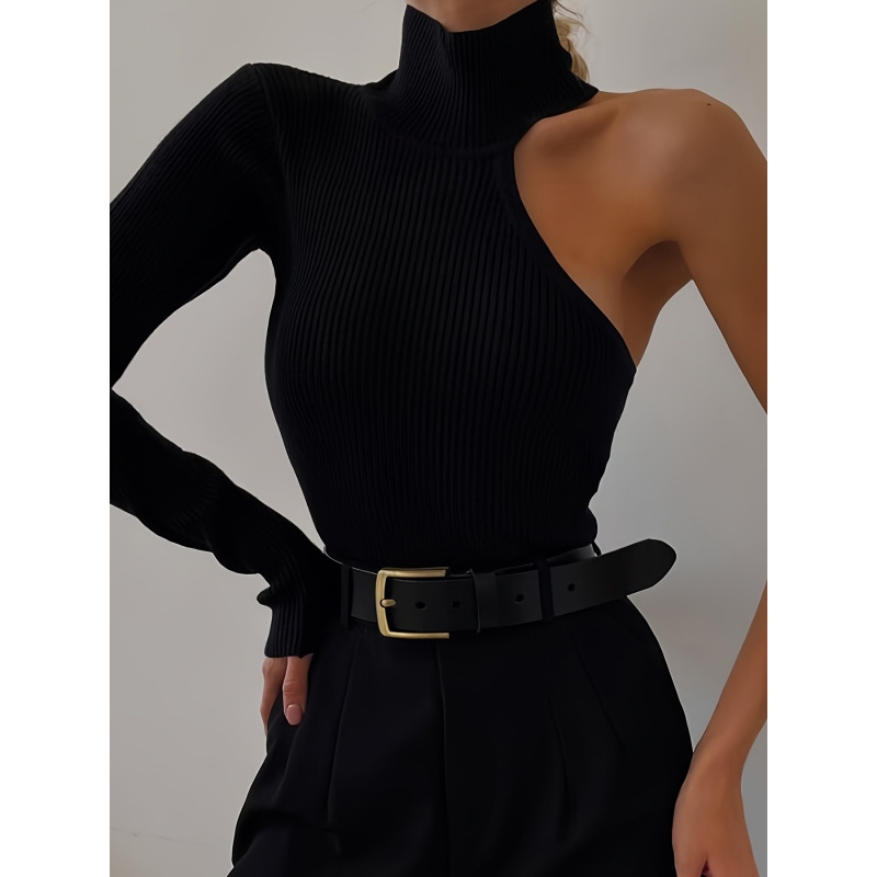 Winter Clothing Women'S - Asymetryczne body z prążkowanej dzianiny na
